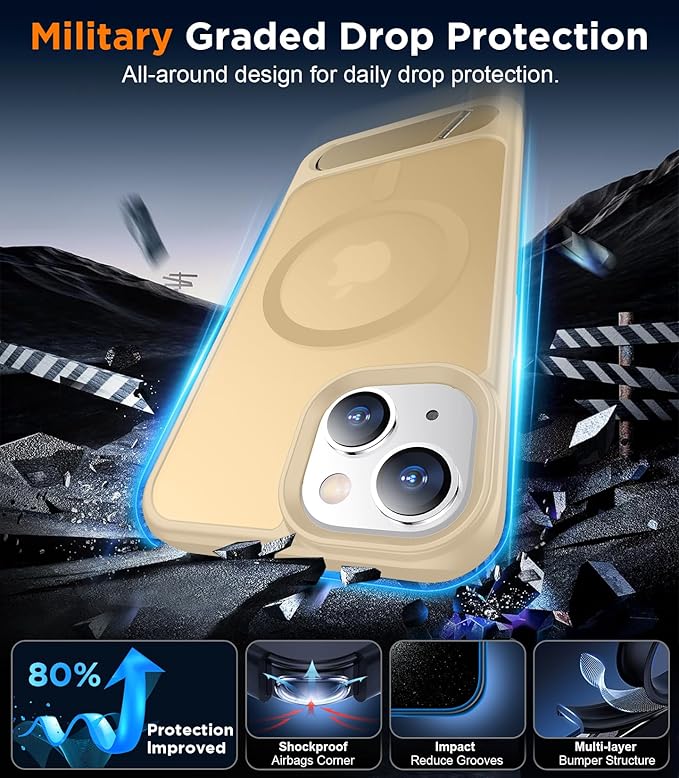 Magnetic Compatible with iPhone 15 Case, [Built-in Invisible Kickstand][Compatible with MagSafe] [Military Grade Shockproof] Slim Translucent Matte Phone Case for iPhone 15 6.1"-Light Brown