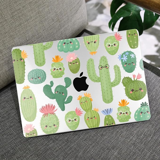 MEEgoodo Case for M5/M4/M3/M2 MacBook Air 15 inch Case 2026 2025 2024 2023, Laptop Shell Fit Model (A3448/A3241/A3114/A2941) for MacBook Air 15.3-inch, Smiley Cactus