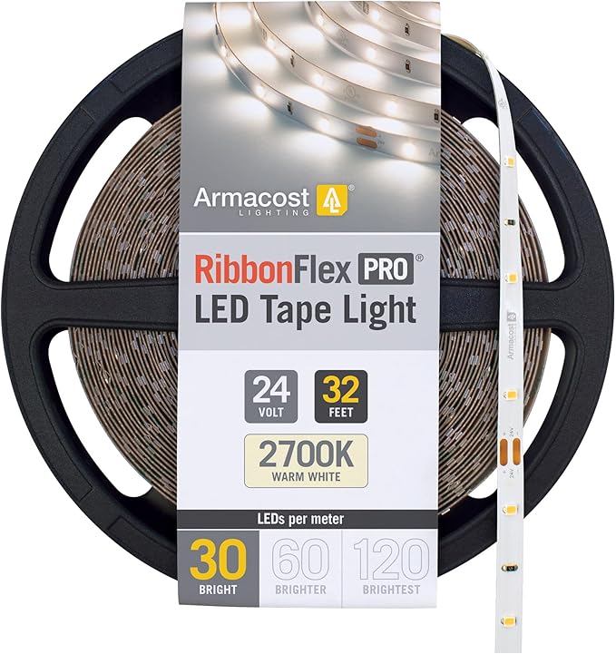 Armacost Lighting RibbonFlex Pro 24V White LED Strip Lights 30 LED/m, 2700K, 32.8 ft 134250
