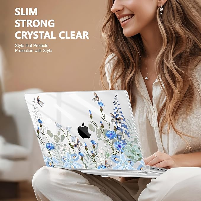 May Chen for 2026 MacBook Pro 14-inch M5 M4 M3 M2 M1 Pro/Max Chip, Release 2026 2025-2021, Model A3427 A3426 A3434 A3112 A3401 A3185, Plastic Hard Shell with Keyboard Cover, Blue Flowers