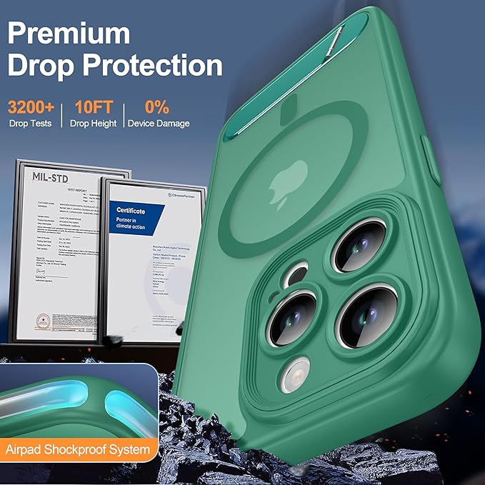 Magnetic Compatible with iPhone 15 Pro Case, [Built-in Kickstand][Full Camera Protection][Compatible with MagSafe][Anti-Fingerprint] Shockproof Phone Case for iPhone 15 Pro 6.1",Cyan