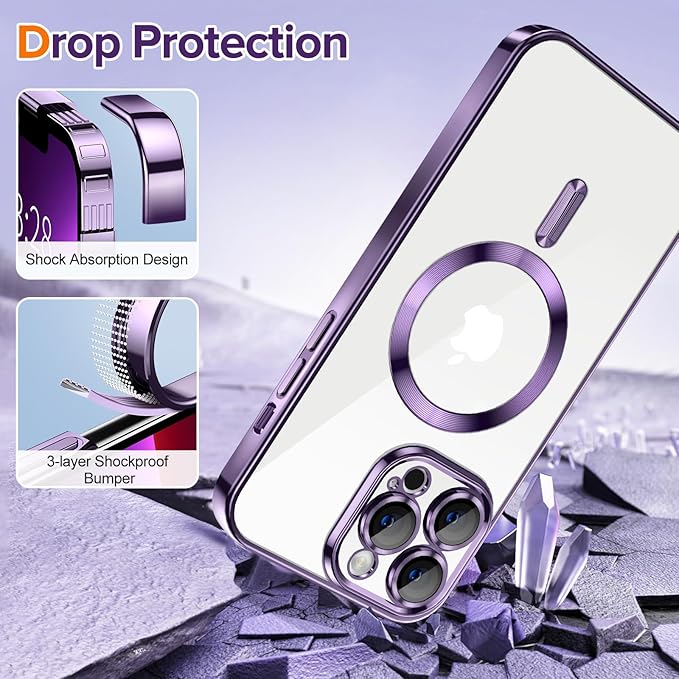 Hython Magnetic Clear for iPhone 13 Pro Max Case with Camera Lens Protector [Compatible with MagSafe] Plating Edge Slim Soft TPU Cover Protective Phone Case for iPhone 13 Pro Max 6.7", Deep Purple