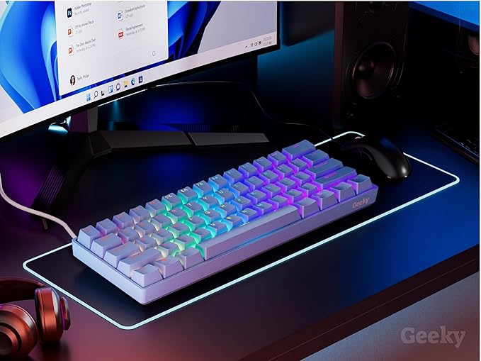 Geeky GK61 SE 60% | Mechanical Gaming Keyboard | 61 Keys Multi Color RGB LED Backlit for PC/Mac Gamer | ANSI US American Layout (Blue, Mechanical Speed Yellow)