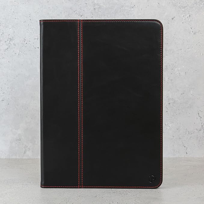 Casemade Real Leather Case Compatible with iPad 9.7” 5th/6th Gen (2017/2018) - Full-Grain Leather Cover, Auto Sleep/Wake, Dual Stand Position (Black)
