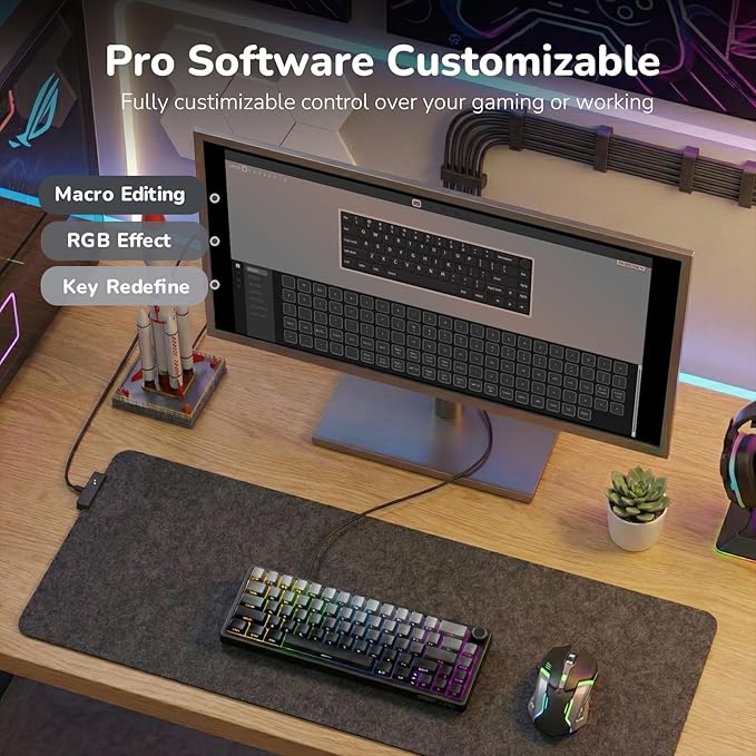 RK ROYAL KLUDGE R65 Wired Gaming Keyboard with Volume Knob, 60% Percent RGB Backlit Mechanical Keyboard, Side Printed PBT Keycaps, QMK/VIA, 66 Keys Hot Swappable Beige Switch, Gradient Black