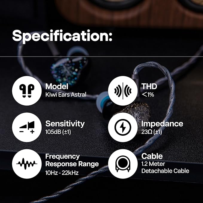 Linsoul Kiwi Ears Astral 1DD+6BA Hybrid in Ear Monitor, Wired Earbuds, HiFi Studio Recording &Mixing Earphone, Portable Gaming IEMs for Professional Music Engineers Audiophiles (Blue)