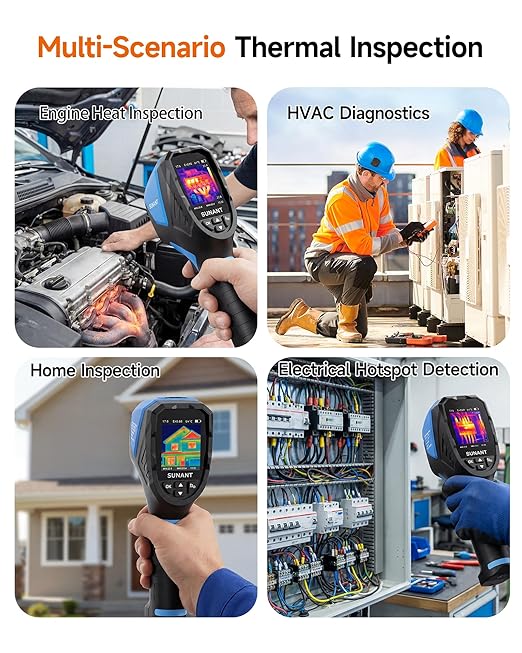 SUNANT Infrared Thermal Imaging Camera, 240x240 TISR Resolution, 25Hz Refresh Rate, -4°F to 1022°F, Adjustable Emissivity, Hot/Cold Spot Detection, LED Light for HVAC, Electrical & Home Inspection
