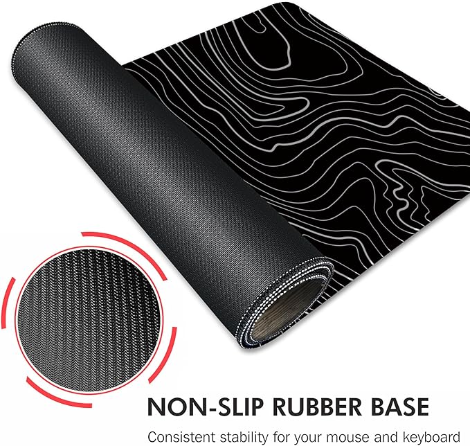 Galdas Mouse Pad For Gaming,XXL XL Large Mouse Mat Long Extended MousePad Desk Mat Non-Slip Rubber Mice Pads Stitched Edges Thin (31.5 x 11.8 x 0.12 Inches) Topographic Map