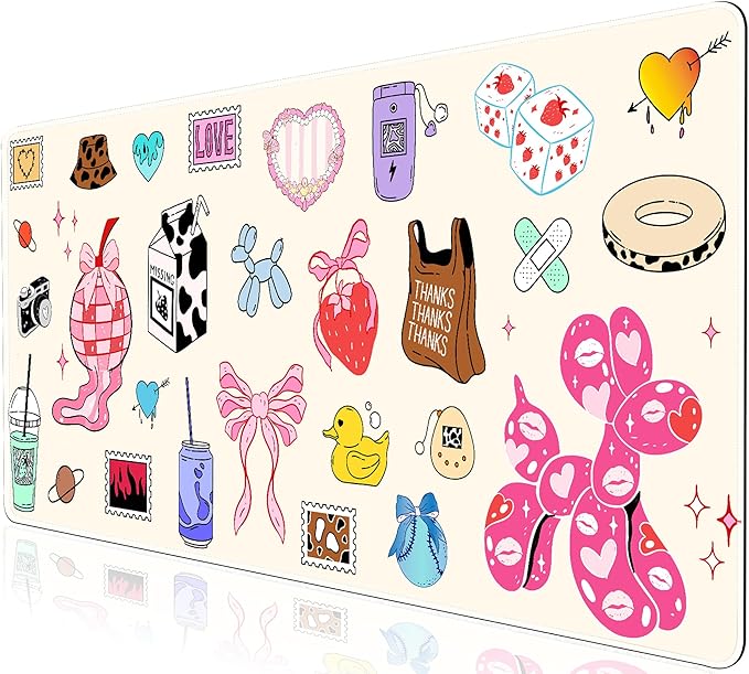 L-SPOUTTO Cute Desk Mat for Keyboard and Mouse,XXL Large Mouse Pad Non-Slip Keyboard Pad Waterproof Desktop Mat for Laptop Computer Work Game Home Office-Cartoon
