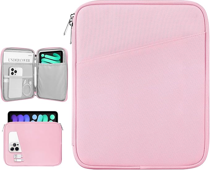 Dadanism 8-9 Inch Tablet Sleeve Bag Carrying Case for iPad mini 7th/6th 8.3", iPad mini 7.9", Galaxy Tab A7 Lite/A9 8.7", ‎Remarkable Paper Pro Move 7.3" 2025, Tab M8 8", Tab M9 9", Flowers Pink