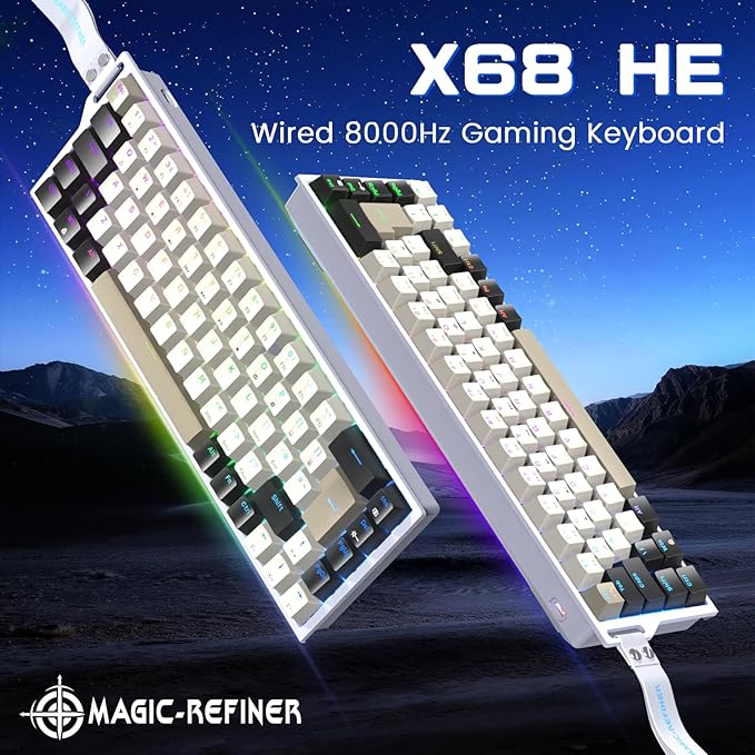 MAGIC-REFINER X68 HE Wired 60% Hall Effect Rapid Trigger Mechanical RGB Gaming Keyboard with 8K Polling,0.04mm RT Accuracy,Magnetic Switch,Adjustable Actuation,Snap Tap for PC Mac Esport Gamer(Cheese)