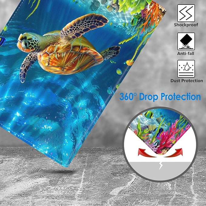 WEUIUJKILO Case for iPad (A16) 11th Generation 11 Inch 2025, iPad 10th Generation 10.9 Inch 2022, Slim PU Leather Folding Stand Smart Cover with Auto Sleep/Wake, Sea Turtle