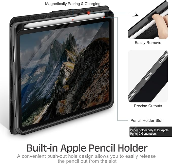 KingBlanc for iPad mini 7 (A17 Pro) Case, iPad mini 7th/6th Generation Case (2024/2021 8.3-inch) with Pencil Holder, PU Leather Stand Cover, Auto Sleep/Wake, Multi-Angle for Viewing/Typing, Black