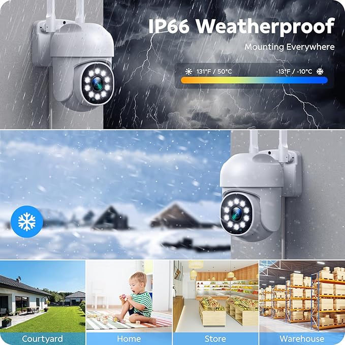 CAMCAMP Outdoor Security Camera Wireless Cameras for Home Security, 2K 360° View Pan/Tilt, Auto Human Tracking, 2.4G& 5G WiFi, Three Night Vision, Two-Way Talk, Indoor, IP66, Support SD Storage (1, W)