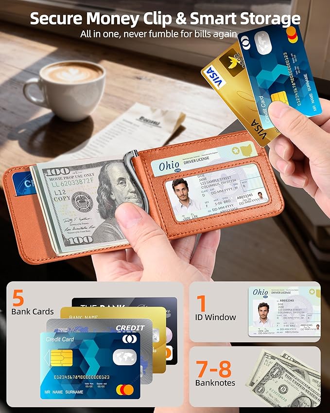 ExtreLife For Magsafe Wallet with Money Clip, Strongest Magnetic Wallet for iPhone 17/16/15/14/13/12 Series, Adjustable Stand, ID Window, 5 Card Holder, RFID Blocking, Not for 13/12 Mini, Orange