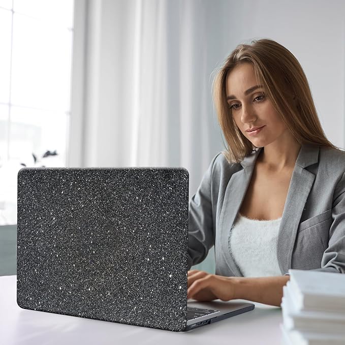 Funut for MacBook Pro 13 inch Case 2025 2024 2023-2016 A2338 M2 M1 A2251 A2289 A2159 A1989 A1708 A1706, Glitter Leather Hard Shell Cover with Keyboard Cover for MacBook Pro 13 Touch Bar, Shiny Gray