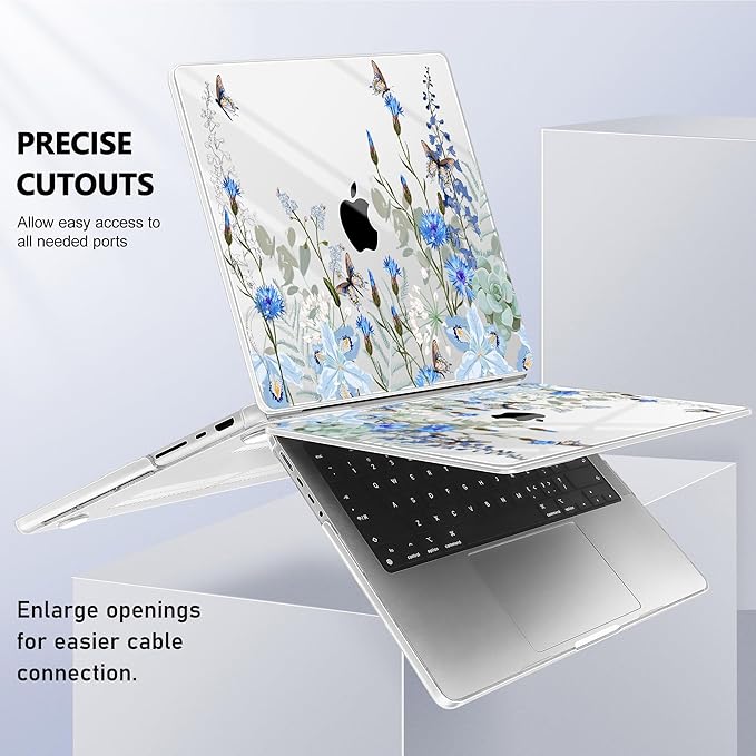 May Chen for 2026 MacBook Pro 14-inch M5 M4 M3 M2 M1 Pro/Max Chip, Release 2026 2025-2021, Model A3427 A3426 A3434 A3112 A3401 A3185, Plastic Hard Shell with Keyboard Cover, Blue Flowers