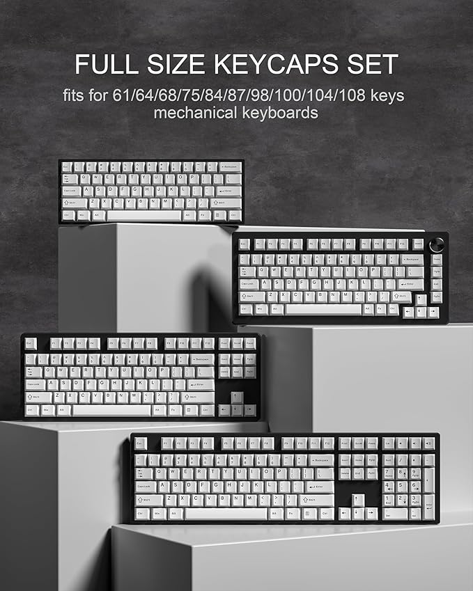 Womier Double Shot PBT Keycaps Set 138 Keys, Cherry Profile Custom Keycaps 60 65 75 100 Percent for 61/64/68/84/87/100/104/108 Retro Gaming Mechanical Keyboard, White