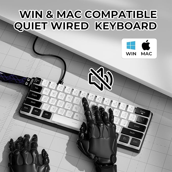 OHY 60% Gaming Keyboard,Wired Backlit Mini Membrane Keyboard, Strong Mechanical Feel for PC/Mac Gamer, Typist, Travel, Easy to Carry on Business Trip(61 Keys)-Black