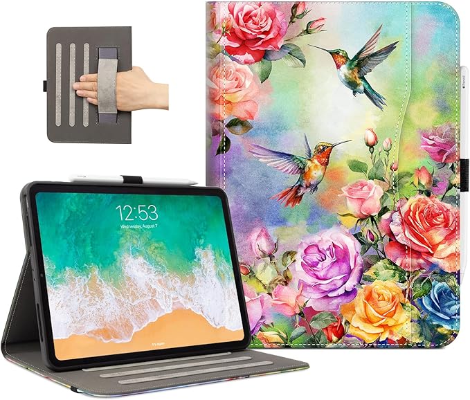 Lokigo for iPad Air 13 Inch Case M3/M2 (2025/2024) iPad Pro 12.9 Case (6th/5th/4th/3th Gen 2022/2021/2020/2018) with Pencil Holder, Support Touch ID and Auto Wake/Sleep (Hummingbird Floral)