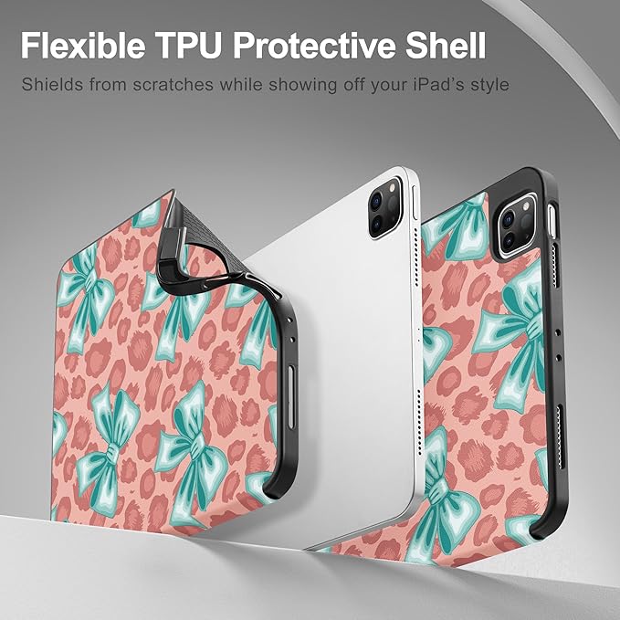 May Chen for iPad Pro M2 12.9 inch Case 6th/5th/4th/3rd Generation 2022 2021 2020 2018, Trifold Stand with Auto Wake/Sleep Soft TPU Protective Stand Back Cover, Mint Green Bow