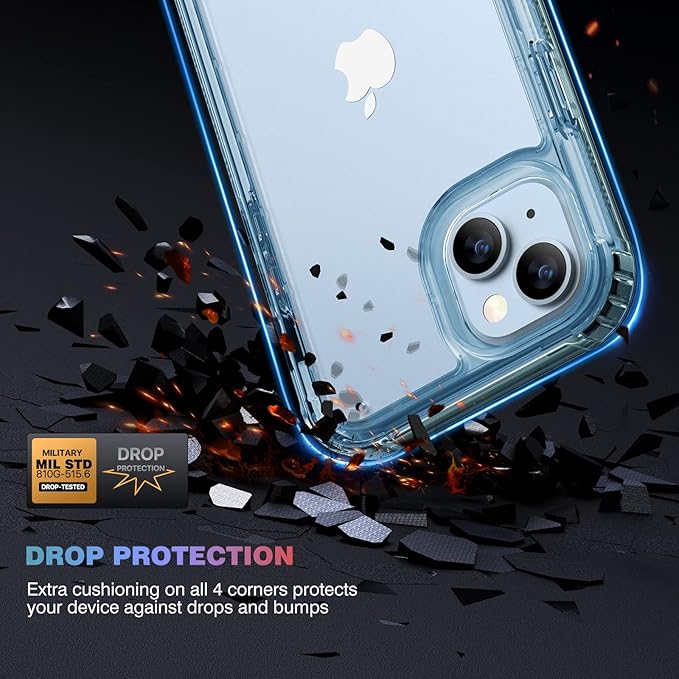 Diaclara Designed for iPhone 14 Case, Full Body Rugged Case with Built-in Touch Sensitive Anti-Scratch Screen Protector, with Camera Lens Protector for iPhone 14 6.1" (Clear Blue)