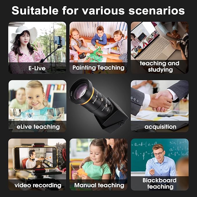 4K Monitor Port USB Camera Simultaneous Streaming Webcam Video Recording Zoom Type C Camera with 5-50mm Manual Varifocal Lens for Live Streaming, Computer, Laptop, Raspberry Pi, Windows,Linux