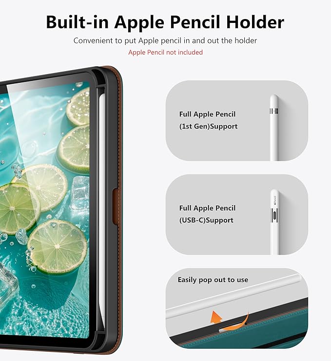 DTTO for iPad mini 7 (A17 Pro) Case, iPad mini 7th / 6th Generation Case (2024/2021), 360 Degree Rotating Premium Leather Folio Stand Cover with Pencil Holder, Green