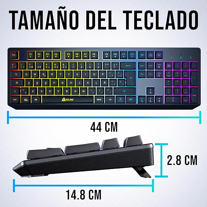 KLIM Chroma Wireless Spanish (España) Keyboard, RGB Backlit Wireless Keyboard, Rechargeable Battery, Quiet, Water-Resistant, Plug & Play for PC, Mac, PS4/PS5