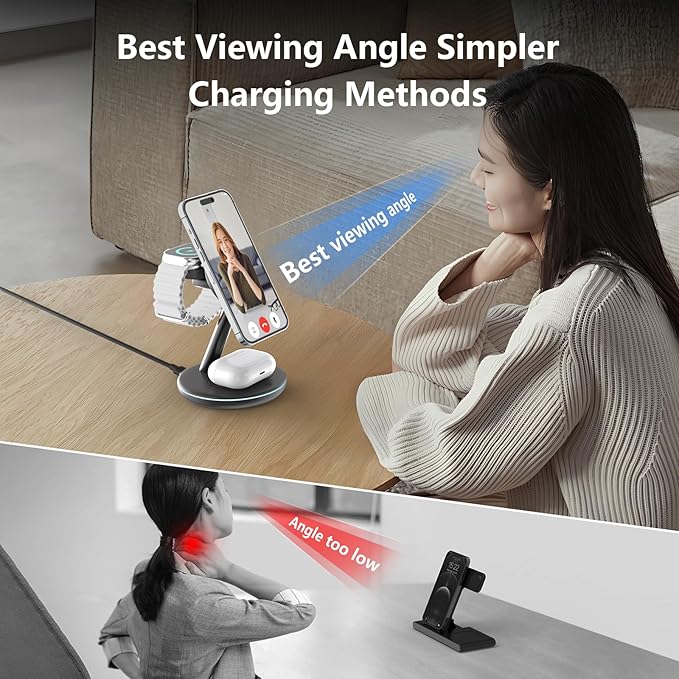 QWOSE 2026 3 in 1 Charging Station for Apple iPhone AirPods Watch with Mag-Safe Charger Wireless Charger Stand for iPhone 17 16 15 14 13 12 Series AirPods iWatch Series - Gifts for Wife & Husband