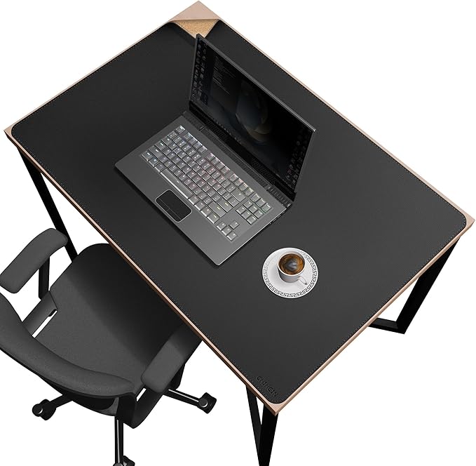 Chihein 35" x 24" Desk Mat with Cork & PU Leather, Dual Sided Desk Pad, Waterproof Computer Desk Mat for Gaming, Office, Home (Black)