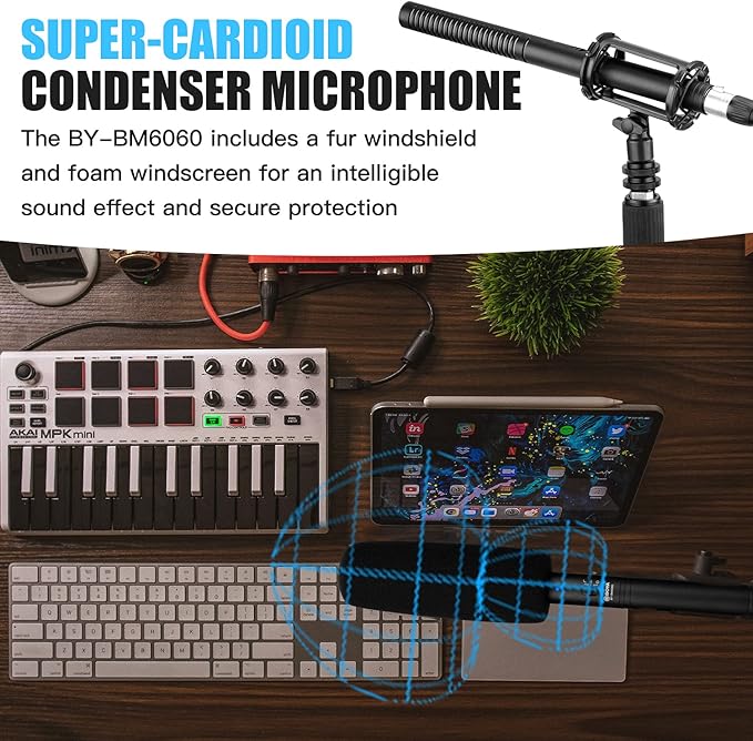 BOYA XLR Microphone BY-BM6060 Super-Cardioid Shotgun Condenser Microphone with 24 48V Phantom Power for Camera Film Interview ENG/EFP Outdoor Recording