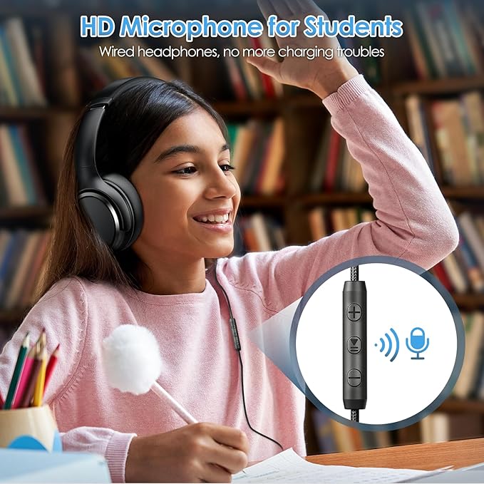 USB C Headphones Wired Headphones Over Ear with HD Mic, Lightweight Foldable Active Noise-Canceling Headphone for iPad/Sports/School/Travel/iPhone 17/16, Samsung S25/S24, Google Pixel 9,Ideal Gifts