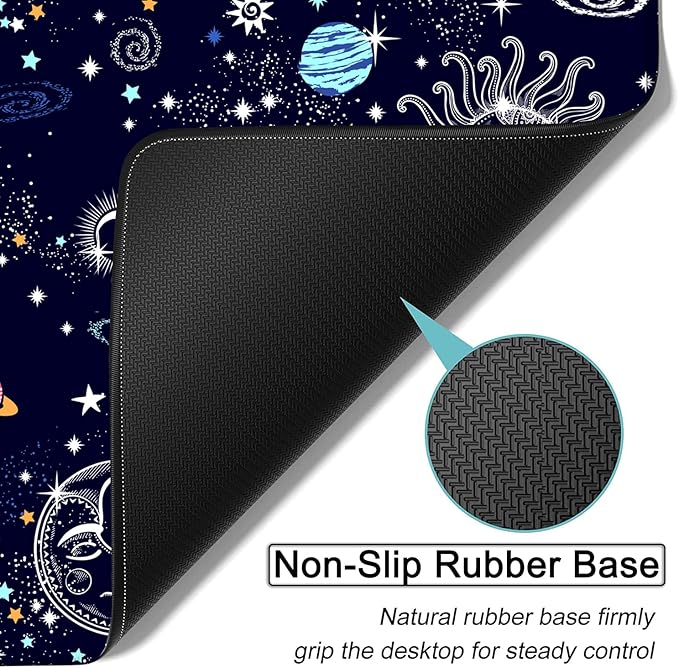 Large Gaming Mouse Pad, 31.5x11.8 in Extended Computer Mouse Mat with Non-Slip PU Base, Ergonomic Memory Foam Keyboard Wrist Rest for Working, Cute Anime Solar System Galaxy Black Office Desk Pad