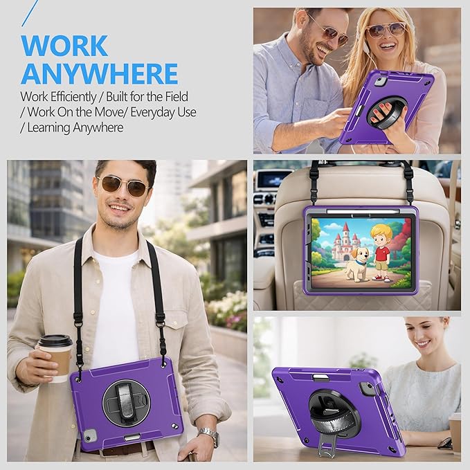Case for iPad Air 11 M4 2026/ M3 2025/ M2 2024: TPU Cover for iPad Air 5th & 4th Generation 10.9 Inch (2020/2022) with Screen Protector- Stand- Handle- Shoulder Strap- Pencil Holder