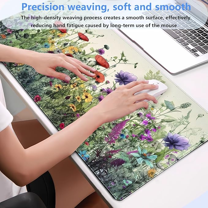 Floral Desk Pad Mat Watercolor Flowers Desk Mat XL Large Gaming Mousepad Extended Aesthetics Laptop Computer Keyboard and Mouse Pad Office Desk Decor for Women 31.5 x 15.7 in