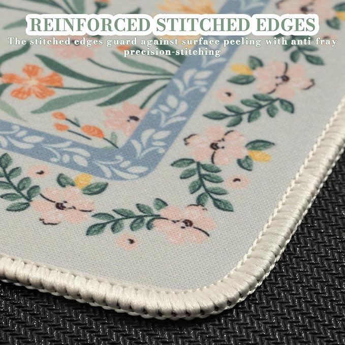 iCasso Aesthetic Small Floral Mouse Pad, Mini Portable Travel Mousepad, Anti-Slip and Comfortable Cloth Mouse Mat 7.9"x9.5" with Stitched Edges for Computer, Laptop, Office, Home(Green Floral)