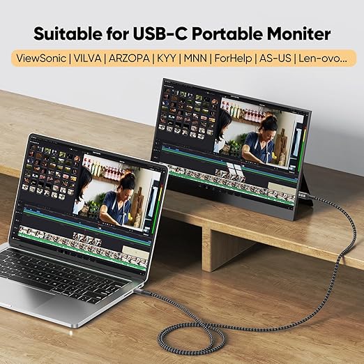 USB C Monitor Cable 6Ft, 4K@60Hz Video Display/20Gbps Data Transfer/100W Fast Charging USB Type C Power Cord USBC 3.2 Gen 2 Full Function for Monitor Laptop Docking Station External SSD