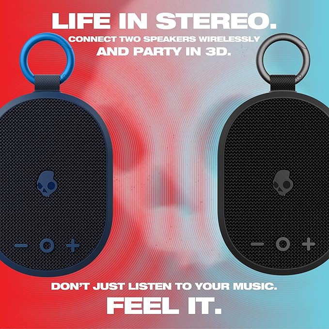 Skullcandy Kilo Wireless Bluetooth Speaker - IPX7 Waterproof Mini Bluetooth Speaker with 24 Hour Battery, Downward Firing Passive Radiator, and True Wireless Pairing - Perfect for Outdoor (Black)