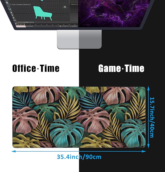 Colorful Tropical Palm Leaves Large Gaming Mouse Pad,Waterproof Desk Mat for Desktop,Non-Slip Rubber Base Mousepad with Stitched Edges for Laptop Office and Home 35.4X15.7 Inch