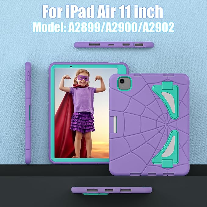 AKABEILA Compatible with Apple iPad Air 11(2026)M4/iPad Air 11(2024)/iPad Air 11(2025)M3 11 inch Tablet Case，Lightweight Protective Cover with Kickstand for Kids Children Boys Babies Purple Mint Green