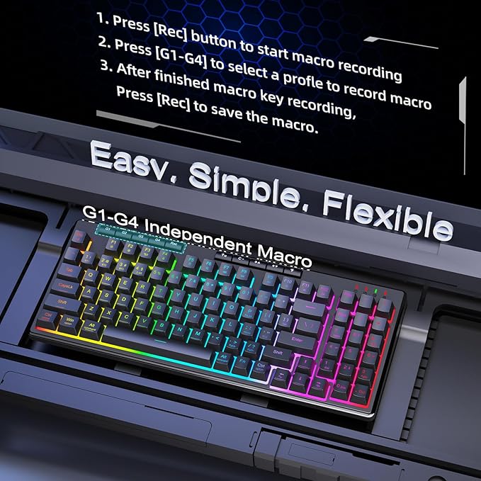 Redragon K517 Pro Wireless Gaming Keyboard, RGB Backlit, Tri-Mode BT/2.4GHz/USB-C, Mechanical Feel 94 Keys Computer Keyboard with 4 Macro Keys, Number Pad, 4000mAh Battery for Win/MAC