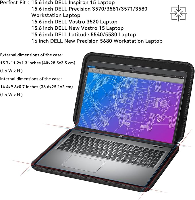 Smatree Hard EVA Protective Case Compatible for 16 inch DELL Pro Max 16 Premium MA16250,for 16.3 inch DELL 16 Premium DA16250,for 15.6 inch Vostro 3520/Vostro 15/Inspiron 15 3530/Latitude 5550 (A1600)