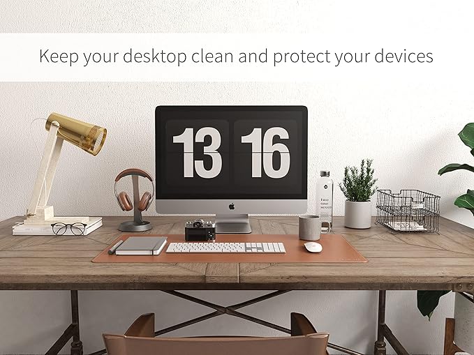 RENMTURE Dual-Sided Mouse Pad, Natural Cork & PU Leather Large Desk Pad for Office and Home Work, Desk Protector Non-Slip, Waterproof, Easy Clean (Brown, 32"x16")