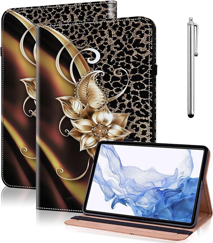 Case for iPad Pro 11 Inch (M5/M4) 2025/2024, PU Leather Tablet Cases Flip Folio Multi-Angle Viewing Stand Protective Cover with Card Slots - Metallic Flower