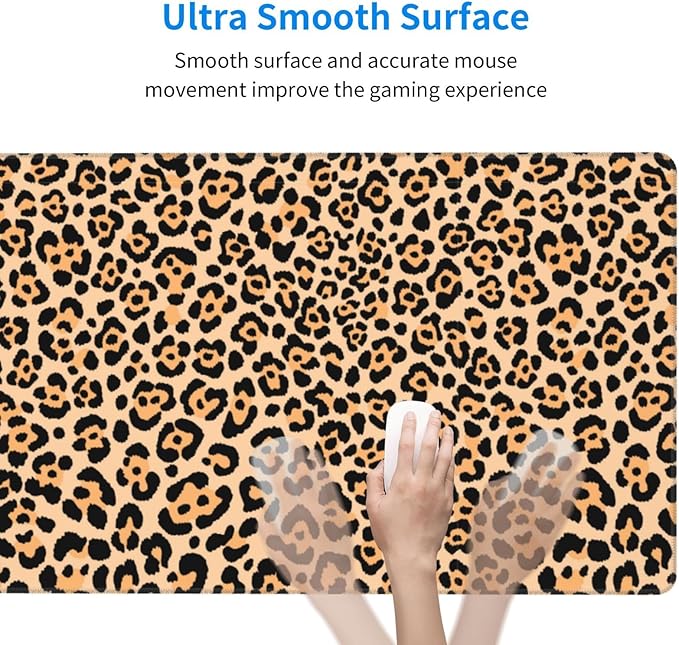 Cheetah Leopard Animal Print Large Extended Mouse Pads XL Mousepad with Stitched Edges Non-Slip Rubber Base Computer Keyboard Pad Desk Mat for Home Office Desk Decor, 29.5" X 15.8"