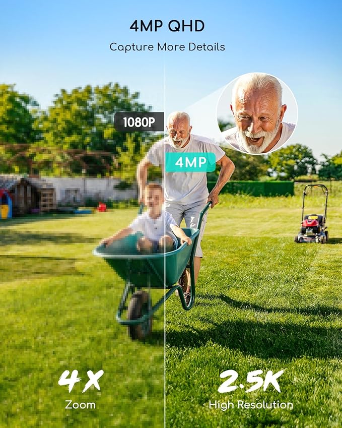 COOAU 4MP Solar Security Cameras Wireless Outdoor, 64GB Local Storage Outdoor Camera Wireless System, 360° Home Security, 5GHz & 2.4GHz WiFi, No Monthly Fee, Color Night Vision, PIR Motion Detection