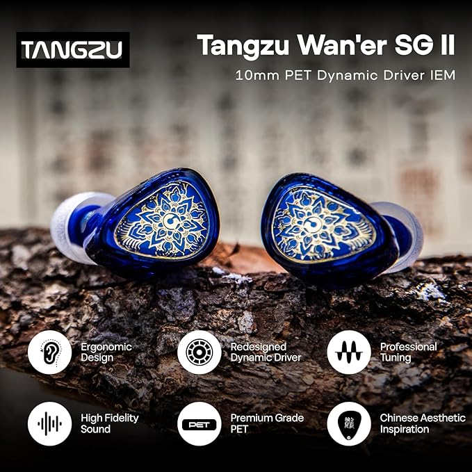 Linsoul TANGZU Wan'er S.G II in Ear Monitor,HiFi Wired Earbuds,10mm Dynamic Driver PET Diaphragm Gaming IEM Earphones with 2Pin Detachable OFC Cable for Audiophile DJ Stage (Clear Blue, Typec Mic)