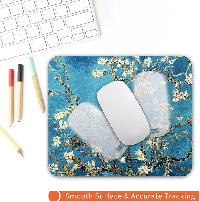 Square Mouse Pad Apricot Flower, Personalized Premium-Textured Custom Mouse Mat Design, Washable Mousepad Cloth, Non-Slip Rubber Base Computer Mouse Pads for Wireless Mouse
