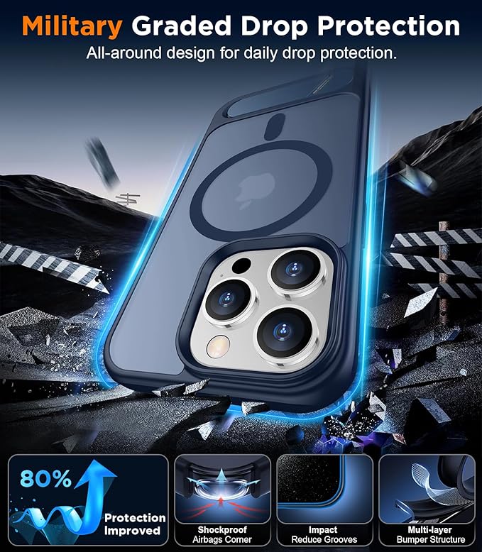 Magnetic Compatible with iPhone 14 Pro Case, [Built-in Invisible Kickstand][Compatible with MagSafe] [Military Grade Shockproof] Slim Translucent Matte Phone Case for iPhone 14 Pro 6.1"